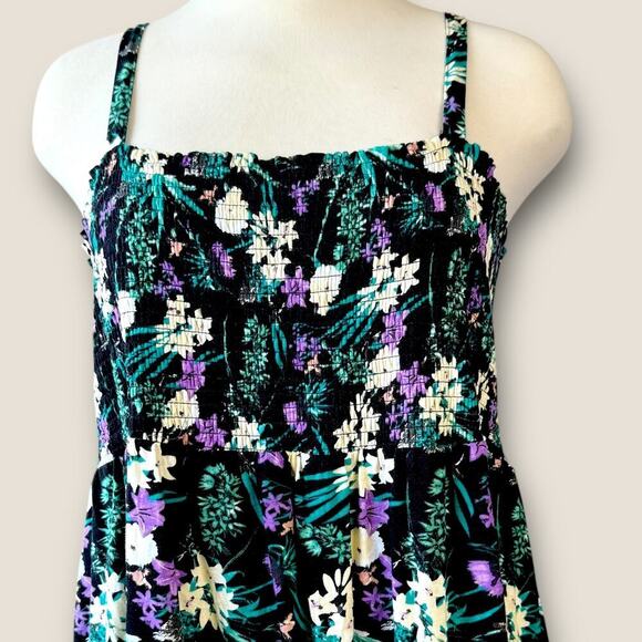 Ellos Floral Sleeveless Strappy Smocked Bodice Tank Sun Dress Plus Size 2X 26/28 - Picture 5 of 13